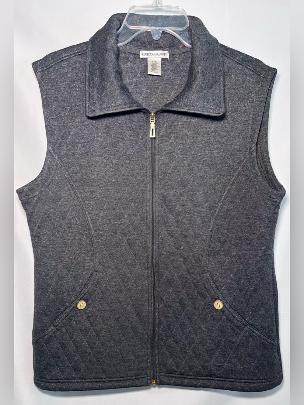 Rebecca Malone Charcoal Gray Diamond Quilted Full Zip Vest